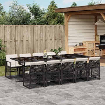 Set mobilier de exterior cu perne, 11 piese, negru, poliratan - Img 1