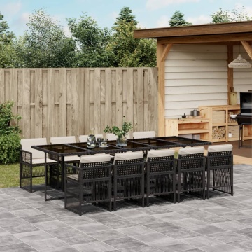 Set mobilier de exterior cu perne, 11 piese, negru, poliratan - Img 1