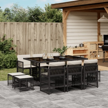 Set mobilier de exterior cu perne, 11 piese, negru, poliratan - Img 1