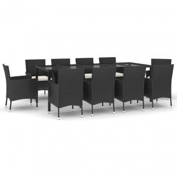 Set mobilier de exterior cu perne, 11 piese, negru, poliratan - Img 1