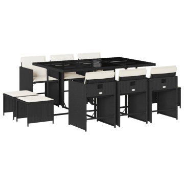 Set mobilier de exterior cu perne, 11 piese, negru, poliratan - Img 2