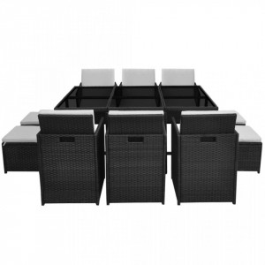 Set mobilier de exterior cu perne, 11 piese, negru, poliratan - Img 4