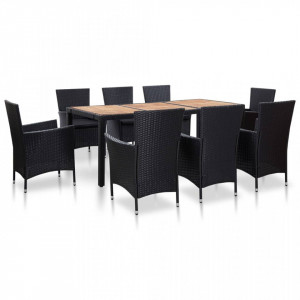 Set mobilier de exterior cu perne, 9 piese, negru, poliratan - Img 1