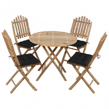Set mobilier de exterior pliabil, cu perne, 5 piese, bambus - Img 1