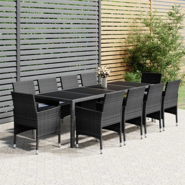 Set mobilier de grădină, 11 piese, gri, poliratan - Img 1