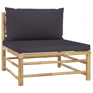 Set mobilier de grădină, 12 piese, perne gri închis, bambus - Img 6