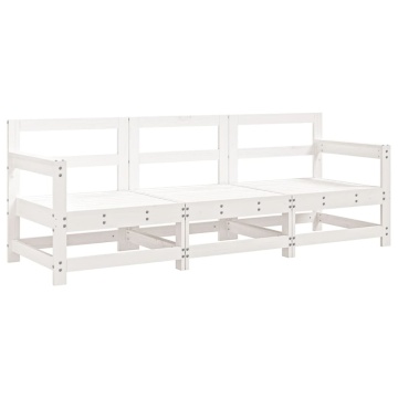 Set mobilier de grădină, 3 piese, alb, lemn masiv de pin - Img 2