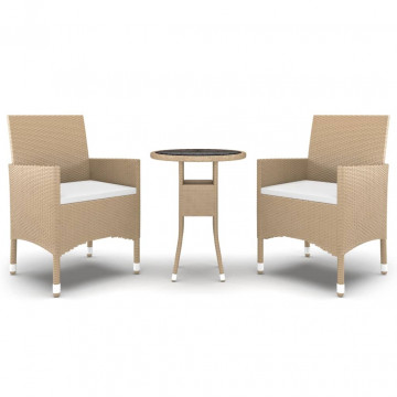 Set mobilier de grădină, 3 piese, bej, poliratan - Img 2