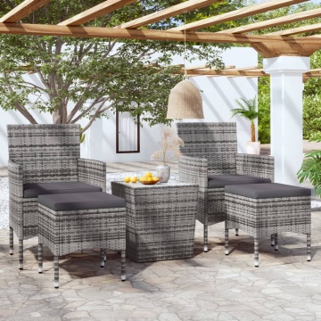 Set mobilier de grădină, 3 piese, gri, poliratan și sticlă - Img 1