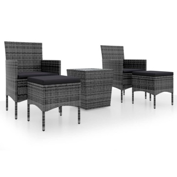 Set mobilier de grădină, 3 piese, gri, poliratan și sticlă - Img 2