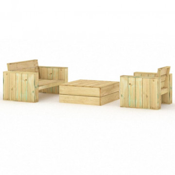 Set mobilier de grădină, 3 piese, lemn masiv pin tratat - Img 2
