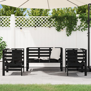 Set mobilier de grădină, 3 piese, negru, lemn masiv pin - Img 3