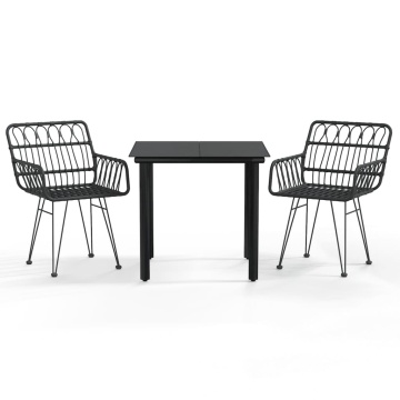 Set mobilier de grădină, 3 piese, negru, poliratan - Img 2
