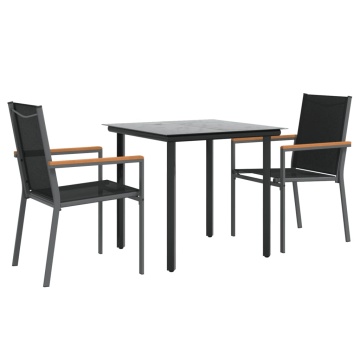 Set mobilier de grădină, 3 piese, negru, textilenă și oțel - Img 3