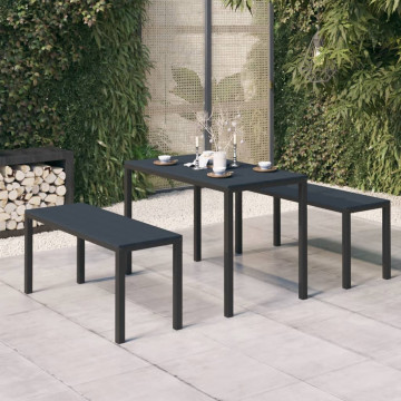 Set mobilier de grădină, 3 piese, negru, WPC și oțel - Img 1