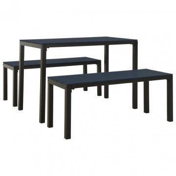Set mobilier de grădină, 3 piese, negru, WPC și oțel - Img 2