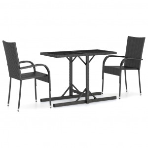 Set mobilier de grădină, 3 piese, negru - Img 1