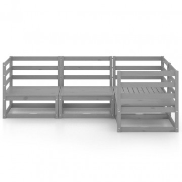 Set mobilier de grădină, 4 piese, gri, lemn masiv de pin - Img 3