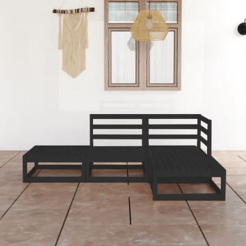 Set mobilier de grădină, 4 piese, negru, lemn masiv de pin - Img 1