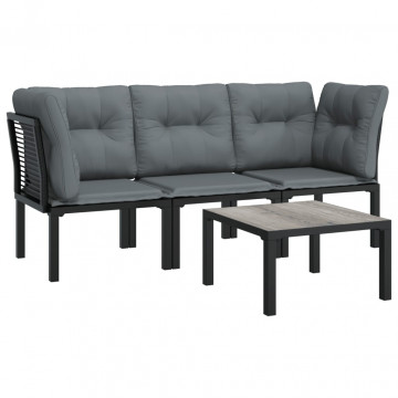 Set mobilier de grădină, 4 piese, negru și gri, poliratan - Img 3