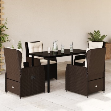 Set mobilier de grădină, 5 piese, cu perne, maro, poliratan - Img 1
