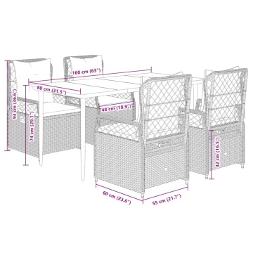 Set mobilier de grădină, 5 piese, cu perne, maro, poliratan - Img 7