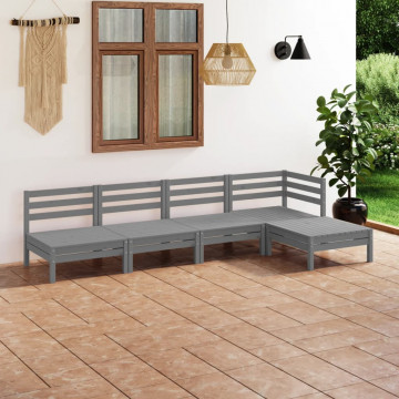 Set mobilier de grădină, 5 piese, gri, lemn masiv de pin - Img 1