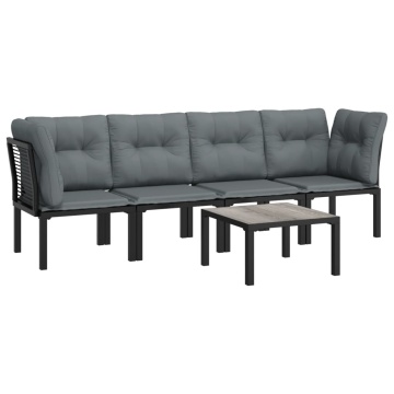 Set mobilier de grădină, 5 piese, negru/gri, poliratan - Img 3