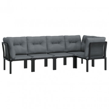 Set mobilier de grădină, 5 piese, negru/gri, poliratan - Img 3