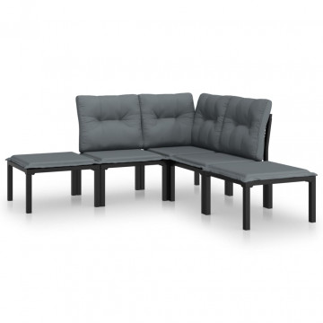 Set mobilier de grădină, 5 piese, negru/gri, poliratan - Img 2