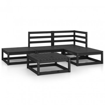 Set mobilier de grădină, 5 piese, negru, lemn masiv de pin - Img 2