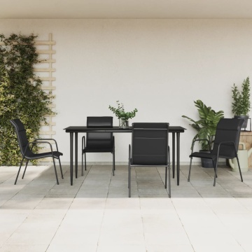 Set mobilier de grădină, 5 piese, negru, oțel și textilenă - Img 1