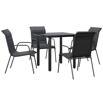 Set mobilier de grădină, 5 piese, negru, oțel și textilenă - Img 2