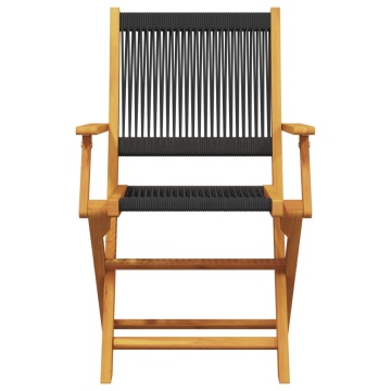 Set mobilier de grădină 5 piese polipropilenă neagră/lemn masiv - Img 4