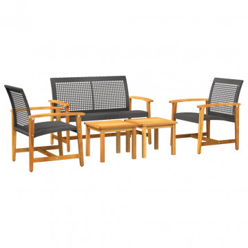 Set mobilier de grădină, 5 piese, poliratan negru/lemn acacia - Img 2