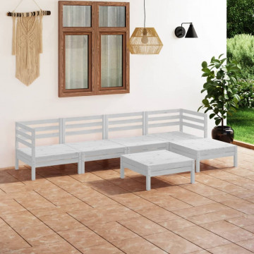 Set mobilier de grădină, 6 piese, alb, lemn masiv de pin - Img 1