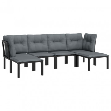 Set mobilier de grădină, 6 piese, negru și gri, poliratan - Img 3