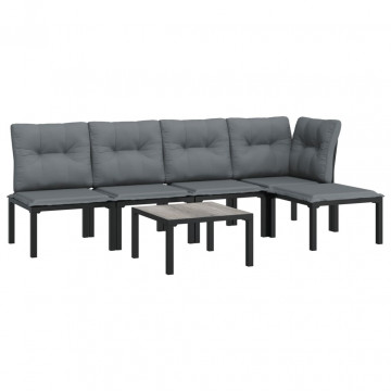 Set mobilier de grădină, 6 piese, negru și gri, poliratan - Img 3