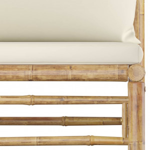Set mobilier de grădină, 6 piese, perne alb crem, bambus - Img 5