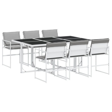Set mobilier de grădină, 7 piese, cu perne, alb, textilenă - Img 2