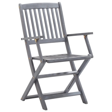 Set mobilier de grădină, 7 piese, gri, lemn masiv de acacia - Img 6