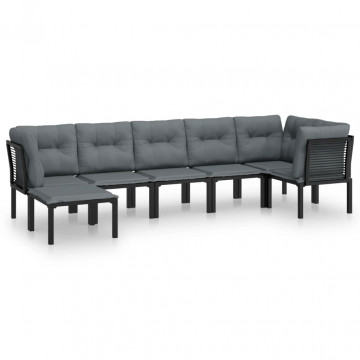 Set mobilier de grădină, 7 piese, negru și gri, poliratan - Img 2