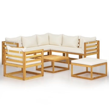 Set mobilier de grădină, 8 piese, perne crem, lemn masiv acacia - Img 2