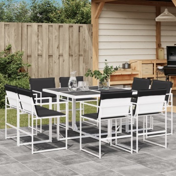 Set mobilier de grădină, 9 piese, cu perne, alb, textilenă - Img 1