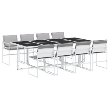 Set mobilier de grădină, 9 piese, cu perne, alb, textilenă - Img 2