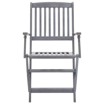 Set mobilier de grădină, 9 piese, gri, lemn masiv de acacia - Img 7