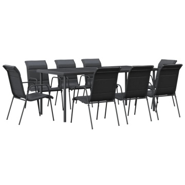 Set mobilier de grădină, 9 piese, negru, oțel și textilenă - Img 2