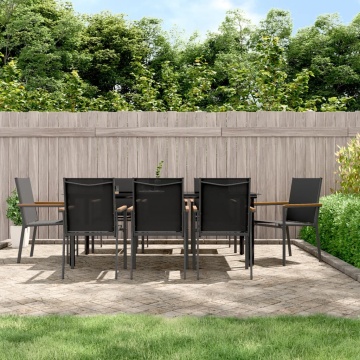 Set mobilier de grădină, 9 piese, negru, textilenă și oțel - Img 1