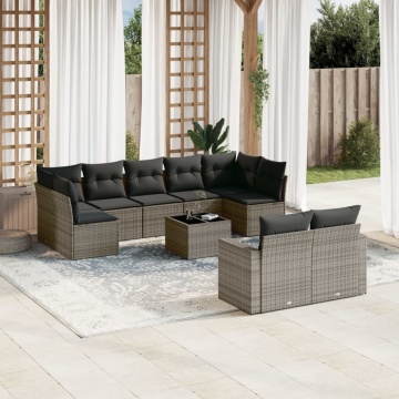 Set mobilier de grădină cu perne, 10 piese, gri, poliratan - Img 1