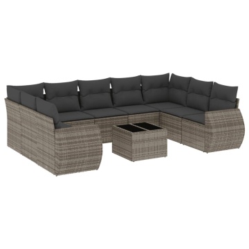 Set mobilier de grădină cu perne, 10 piese, gri, poliratan - Img 2